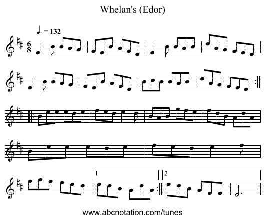 Whelan's (Edor) - staff notation