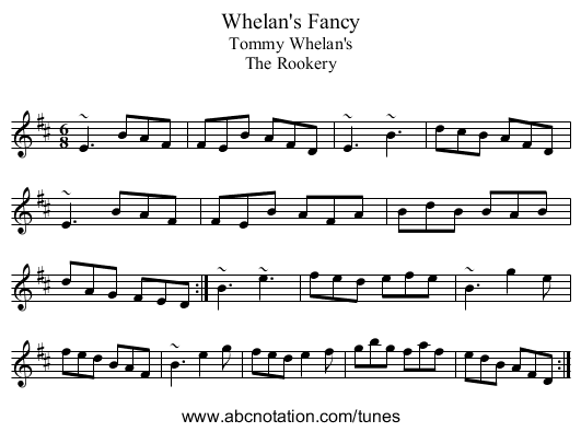 Whelan's Fancy - staff notation