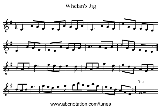 Whelan's Jig - staff notation