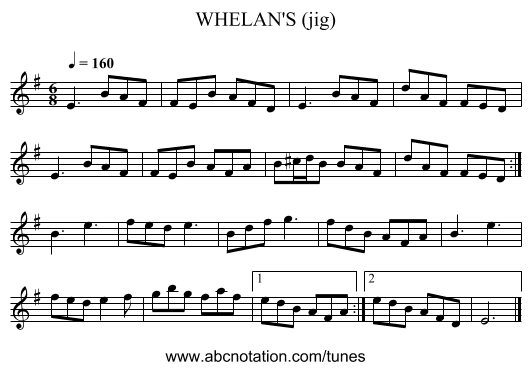 WHELAN'S (jig) - staff notation