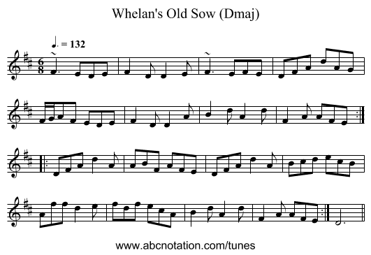 Whelan's Old Sow (Dmaj) - staff notation