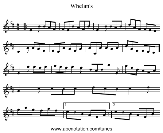 Whelan's - staff notation