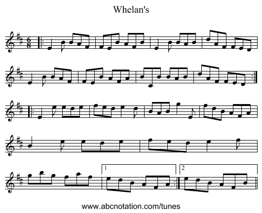 Whelan's - staff notation