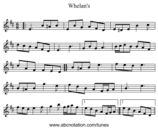 Whelan's - staff notation