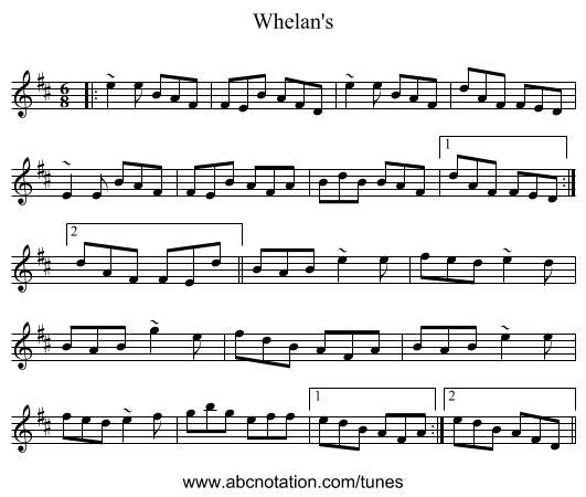 Whelan's - staff notation