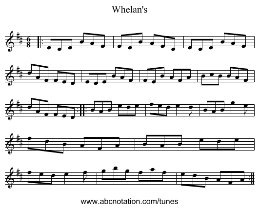 Whelan's - staff notation