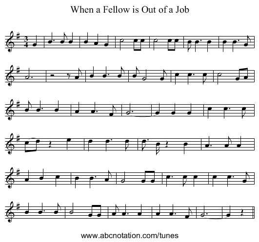 When a Fellow is Out of a Job - staff notation