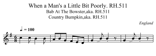 When a Man's a Little Bit Poorly. RH.511 - staff notation