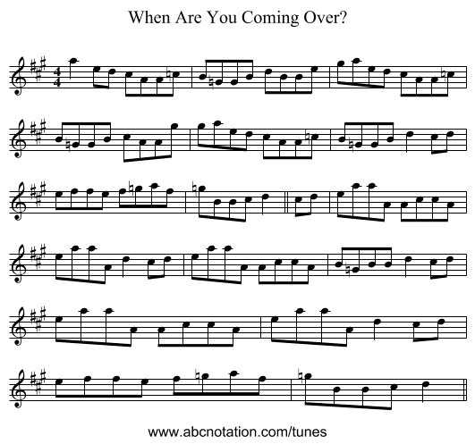 When Are You Coming Over? - staff notation