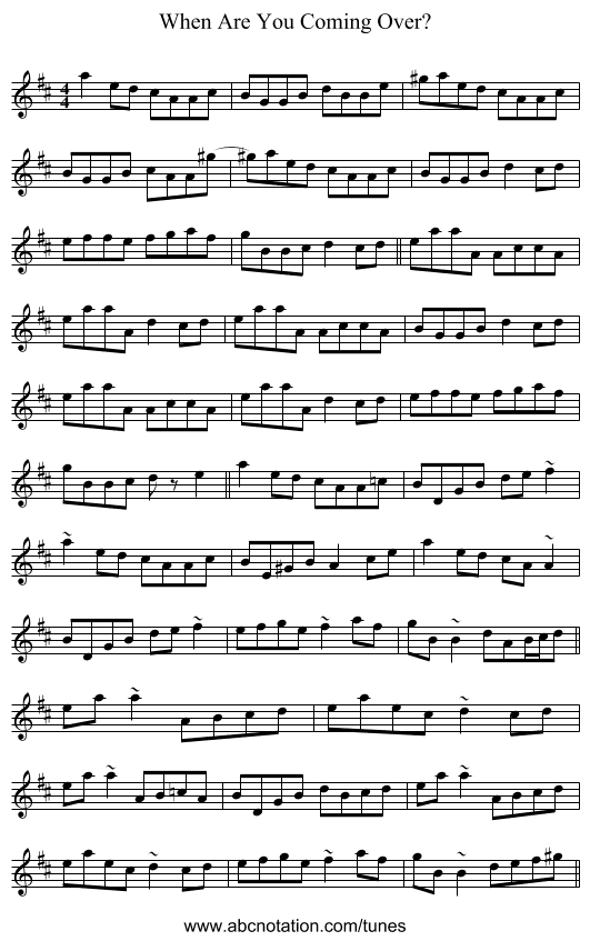 When Are You Coming Over? - staff notation