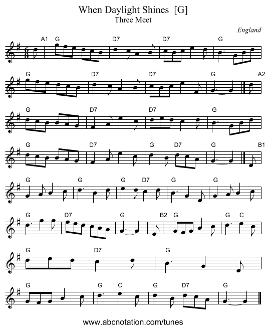 When Daylight Shines  [G] - staff notation