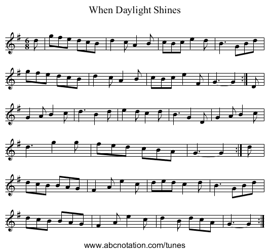 When Daylight Shines - staff notation
