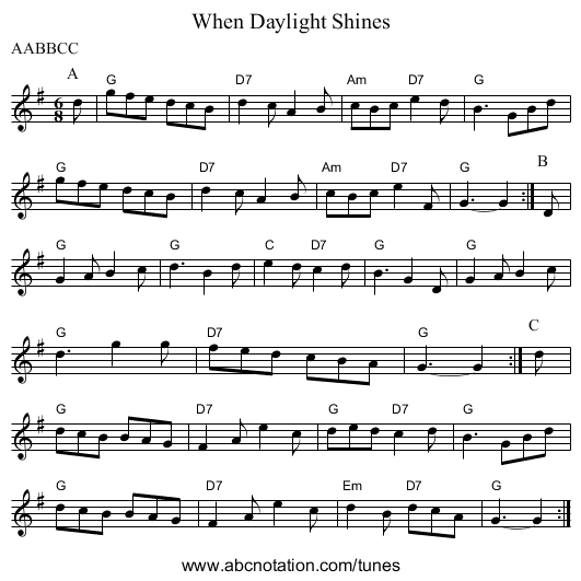 When Daylight Shines - staff notation
