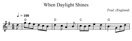 When Daylight Shines - staff notation