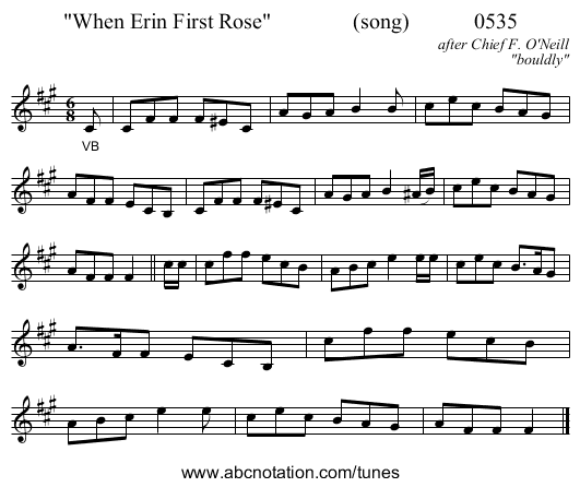 When Erin First Rose               (song)            0535 - staff notation