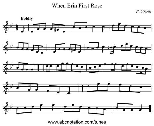 When Erin First Rose - staff notation