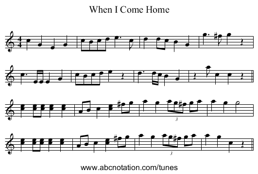 When I Come Home - staff notation