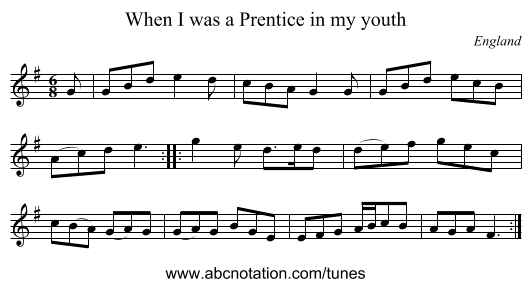 When I was a Prentice in my youth - staff notation