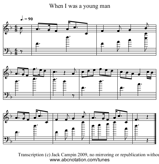 When I was a young man - staff notation