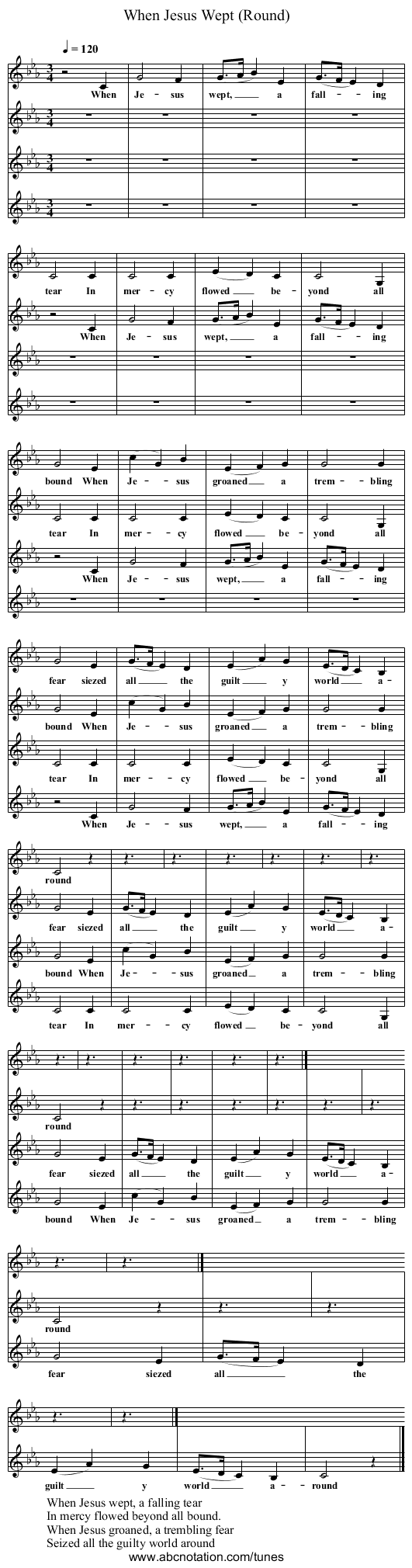 When Jesus Wept (Round) - staff notation