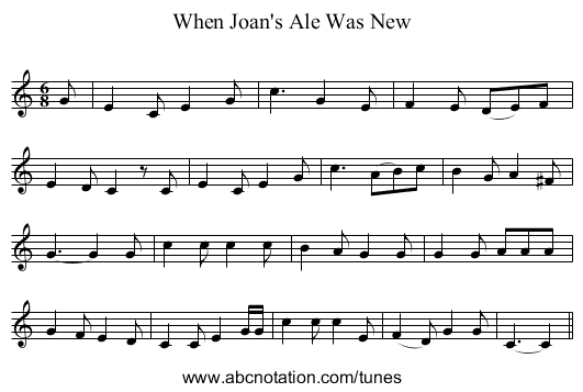 When Joan's Ale Was New - staff notation