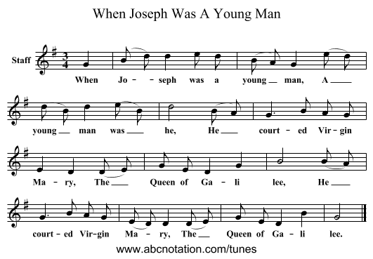 When Joseph Was A Young Man - staff notation