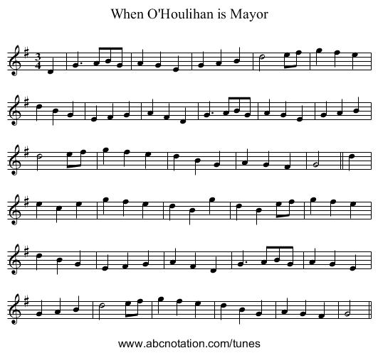 When O'Houlihan is Mayor - staff notation