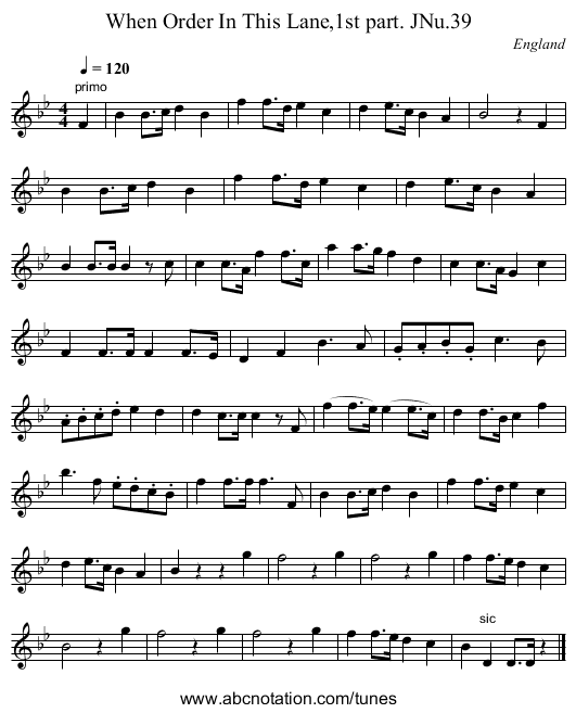 When Order In This Lane,1st part. JNu.39 - staff notation