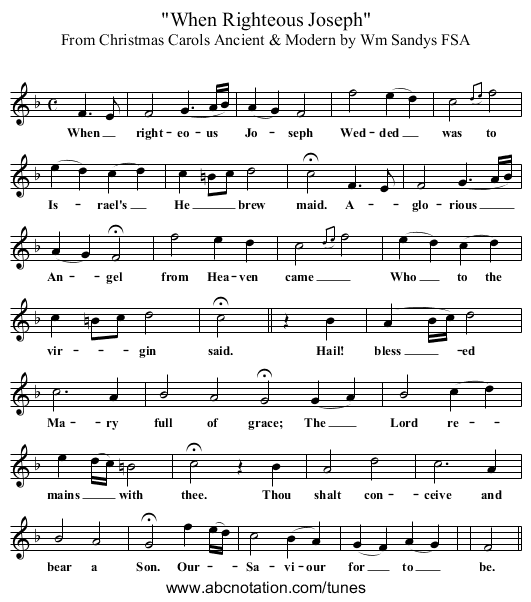 When Righteous Joseph - staff notation