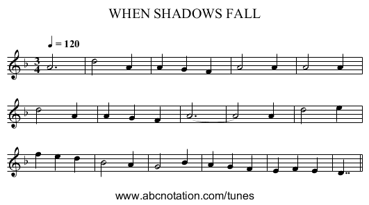 WHEN SHADOWS FALL - staff notation