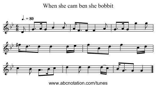 When she cam ben she bobbit - staff notation