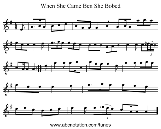 When She Came Ben She Bobed - staff notation