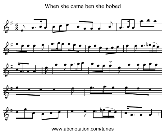 When she came ben she bobed - staff notation