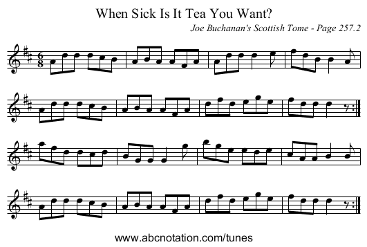 When Sick Is It Tea You Want? - staff notation