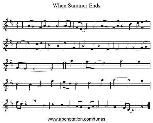 When Summer Ends - staff notation