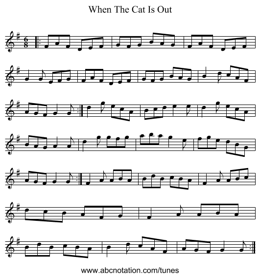 When The Cat Is Out - staff notation