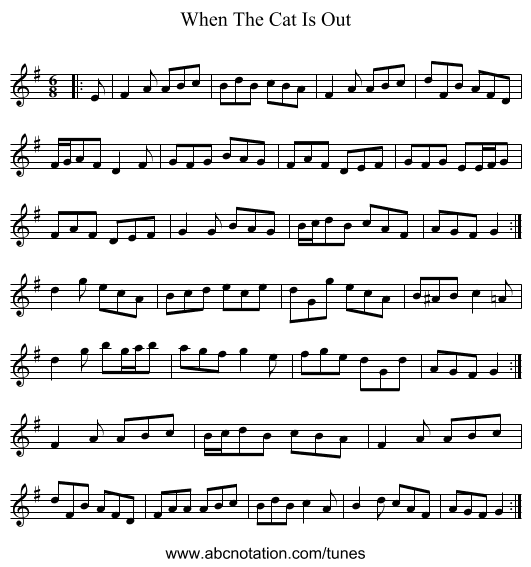 When The Cat Is Out - staff notation