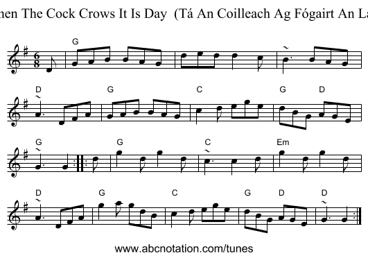 When The Cock Crows It Is Day  (Tá An Coilleach Ag Fógairt An Lae) - staff notation