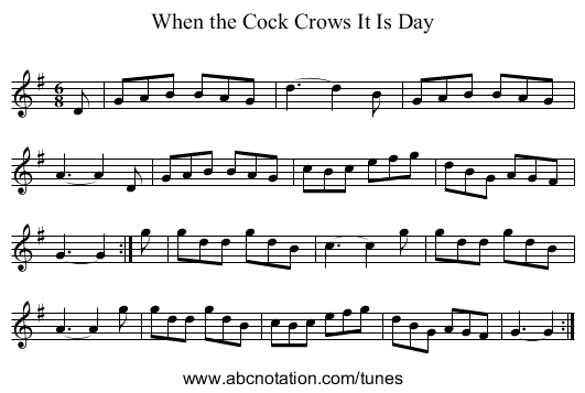 When the Cock Crows It Is Day - staff notation