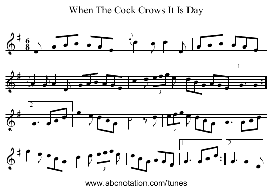When The Cock Crows It Is Day - staff notation