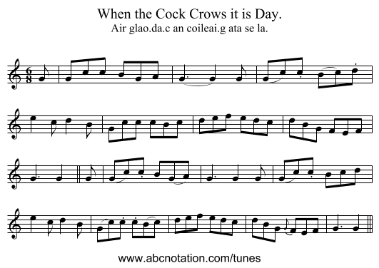 When the Cock Crows it is Day. - staff notation