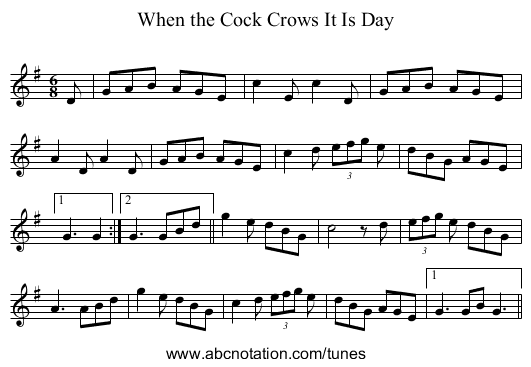 When the Cock Crows It Is Day - staff notation
