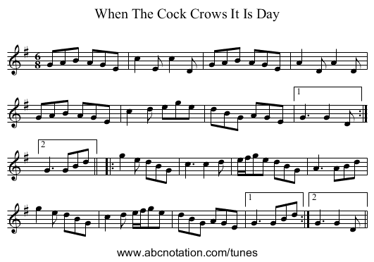 When The Cock Crows It Is Day - staff notation