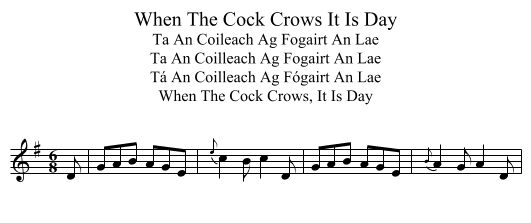 When The Cock Crows It Is Day - staff notation