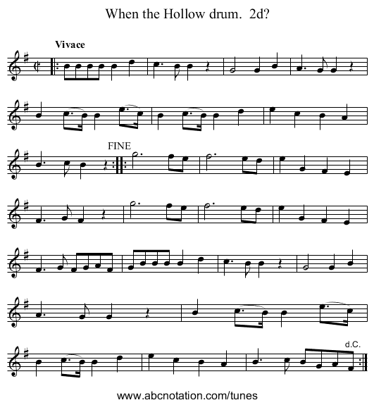 When the Hollow drum.  2d? - staff notation
