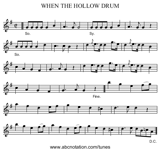 WHEN THE HOLLOW DRUM - staff notation