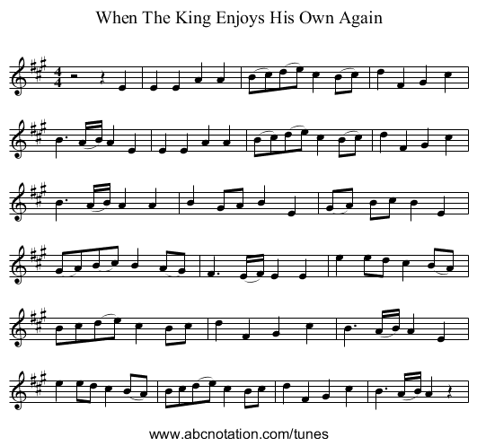 When The King Enjoys His Own Again - staff notation