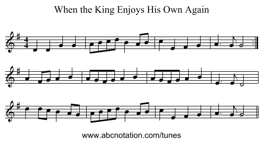 When the King Enjoys His Own Again - staff notation