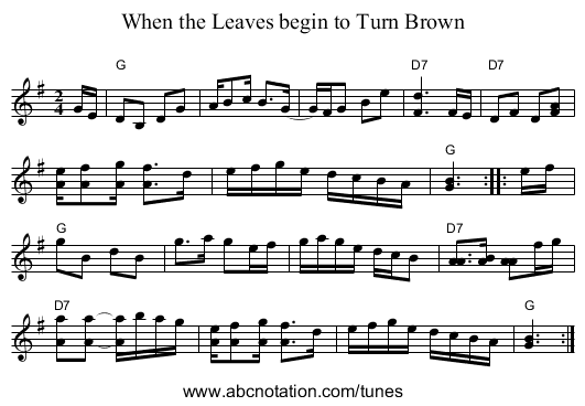 When the Leaves begin to Turn Brown - staff notation