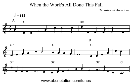 When the Work's All Done This Fall - staff notation
